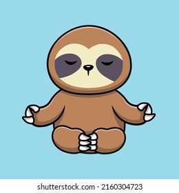 Cute Sloth Yoga Cartoon Vector Icon Illustration. Animal Sport Icon Concept Isolated Premium Vector.