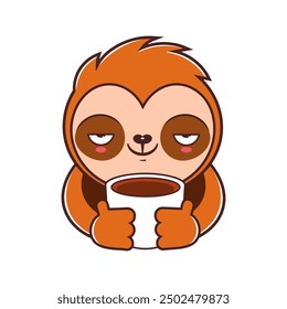 Cute Sloth Yoga Holding Coffee Cartoon Vector Icon Illustration. Animal Food And Drink Icon Concept Isolated Premium Vector. Flat Cartoon Style