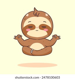 Cute Sloth Yoga Meditation Cartoon Character. Adorable and Kawaii Animal Concept Design. Icon Mascot Vector Illustration