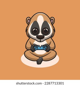 cute slow loris playing game cartoon illustration
