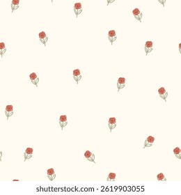 Cute smal flowers, seamless pattern. Vector illustrtion with hand drawn flowers on white background.