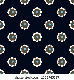 Cute small abstract flowers seamless vector pattern blue, gold, white colors decorative elements print. Repeating floral background. Cloth design, wallpaper all over print block.