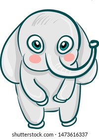 A cute small baby elephant which is shy, vector, color drawing or illustration.