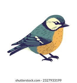 Cute small bird perching, flying with colorful feathers icon isolated
