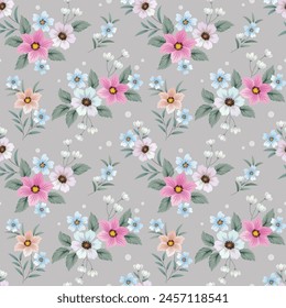 Cute small blooming flowers seamless pattern. Elegant template for fashion prints. Printing with very small colorful flowers.