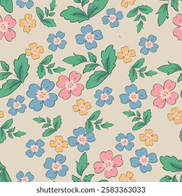 Cute small blooming flowers seamless pattern. Elegant template for fashion prints.