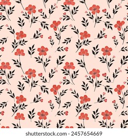 Lindo Pequeño patrón de flores rojas florecientes sin fisuras. Elegante Plantilla para estampados de moda tela textil papel de pared