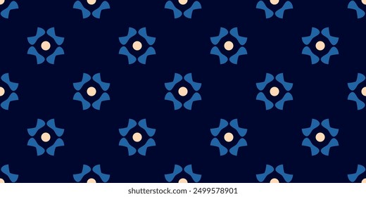 Cute small blue flowers motif doodle shapes pattern continuous classic background. Modern decoration ditsy floral fabric design textile swatch all over print block. Easy to recolor vector graphic.