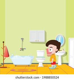 Cute Small boy enter the toilet