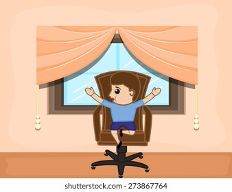 Cute Small Boy Sitting on Chair at Home