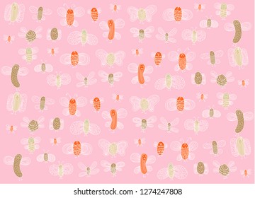 cute small bugs in vector. Funny insects in childish set. Scandinavian style bugs. Hand drawn vector pattern