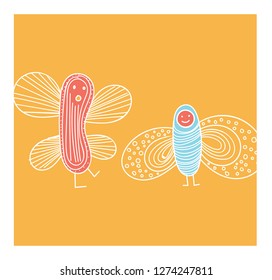 cute small bugs in vector. Funny insects in childish set. Scandinavian style bugs. Hand drawn vector pattern