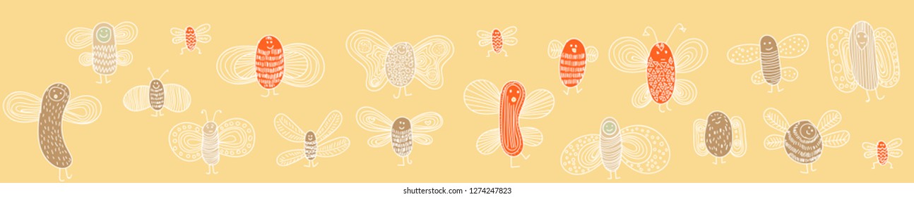 cute small bugs in vector. Funny insects in childish set. Scandinavian style bugs. Hand drawn vector pattern