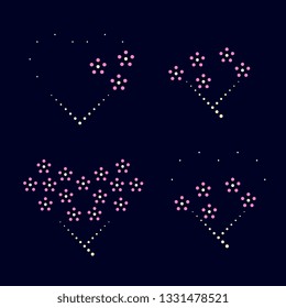 Cute small bunch of flowers vector pattern common geometric design. Heart shaped floral icons.