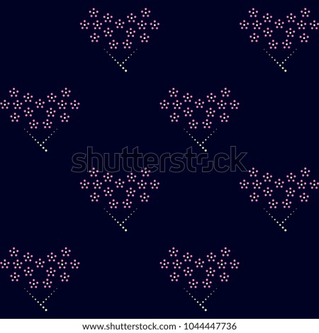 Cute small bunch of flowers vector pattern common geometric continuous background. Heart shaped floral fabric design. Decorative textile swatch, wallpaper, wrapping, packaging all over print block.