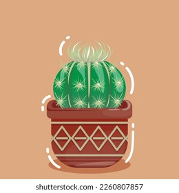 cute small cactus inside a plantpot in cartoon style