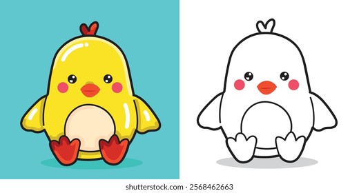 A Cute small chicken doll illustration for coloring book or design element