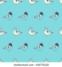 cute small chickens. vector seamless pattern with birds. ornamental hand drawn illustration