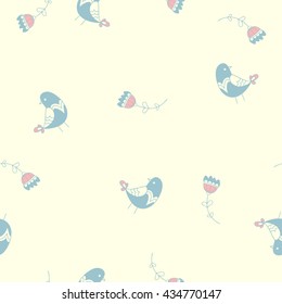 cute small chickens. vector seamless pattern with birds. ornamental hand drawn illustration