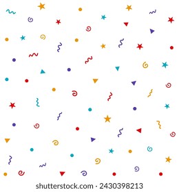 Cute small confetti seamless vector pattern on white background. Colorful cheerful design for fabric, surface, package, digital paper and other.