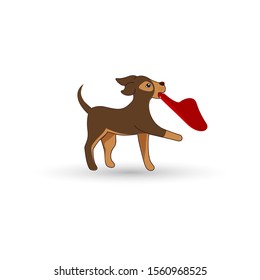 Cute small dog carrying slippers cartoon vector illustration.