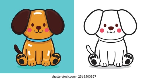 A cute small dog doll illustration for the coloring book or design element