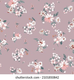 Cute small Floral seamless pattern on pink background