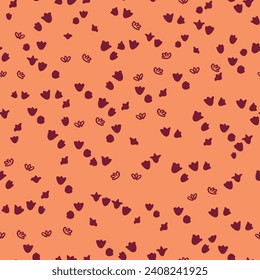 Cute, small flower crown seamless repeat pattern. Random placed, vector minimal aop all over surface print on apricot crush background.