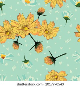 Cute small flower with heart and line seamless pattern. vector design for fashion, fabric wallpaper and all prints.