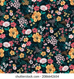 cute small flower seamless pattern on black background