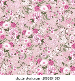 cute small flower seamless pattern on pink background