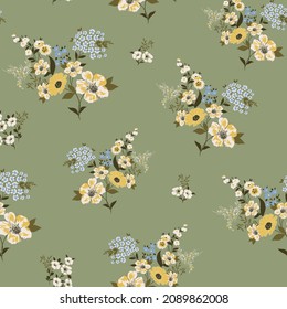 cute small flower seamless pattern on green background