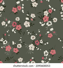 cute small flower seamless pattern on green background