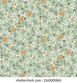 cute small flower seamless pattern on Green background