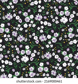 cute small flower seamless pattern on black background