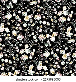 cute small flower seamless pattern on black background