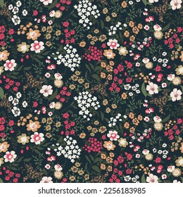 cute small flower seamless pattern on navy background