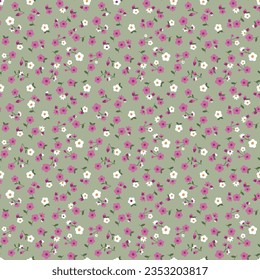 cute small flower seamless pattern on green background