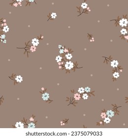adorable patrón de flor pequeña sin soldadura con vector de fondo polkadot para tela tekstile  