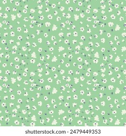 cute small flower seamless pattern on green background