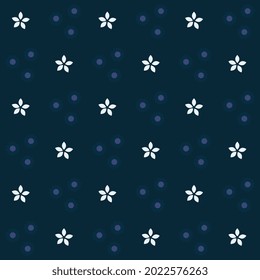 Cute small flowers abstract geometric motif pattern continuous monotone blue background. Flat style modern ditsy floral fabric design textile swatch ladies dress, man shirt all over print block.