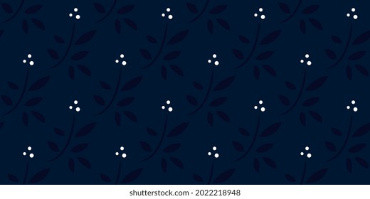 Cute small flowers abstract line shapes geometric motif pattern monotone blue continuous background. Modern ditsy floral lux fabric design textile swatch ladies dress, man shirt all over print block.