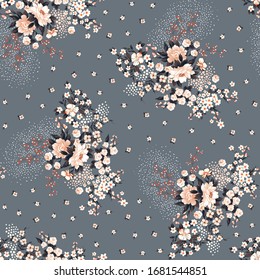  cute small  flowers bunches pattern on grey background