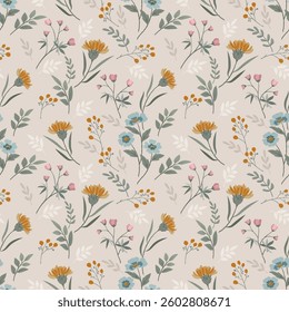 Cute small flowers design on vintage color seamless pattern. This pattern can be used for fabric textile wallpaper gift wrapping paper background.