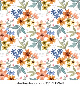 Cute small flowers and leaf on white color background for fabric textile wallpaper.