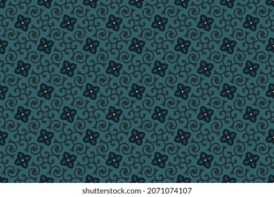 Cute small flowers motif geometric pattern continuous background. Modern ditsy floral fabric design textile swatch ladies dress, man shirt all over print block. Colorful green yellow dark blue palette