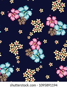 cute small flowers pattern on navy background