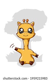 A cute and small giraffe are sitting