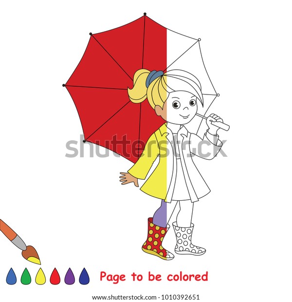 Cute Small Girl Red Umbrella Coloring Stock Image Download Now