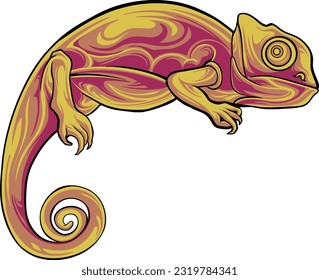 Cute kleine grüne Chamäleon-Holzschnitzel Tierdesign flache Vektorgrafik einzeln auf weißem Hintergrund
